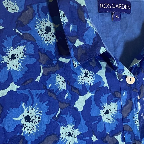 Ro's Garden Dress Womens XL Blue Floral Button Front Cotton Lined Boho Tunic - Picture 9 of 16